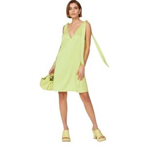 STINE GOYA Green Yuzu Rosario V-Neck Sleeveless Mini Sundress Tie Detail size L